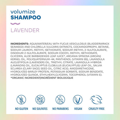 Seaweed Bath Co. Volumize Shampoo, Lavender Scent - 12 oz - Sustainably Harvested Seaweed & Green Algae for Normal to Fine Hair Avelisse