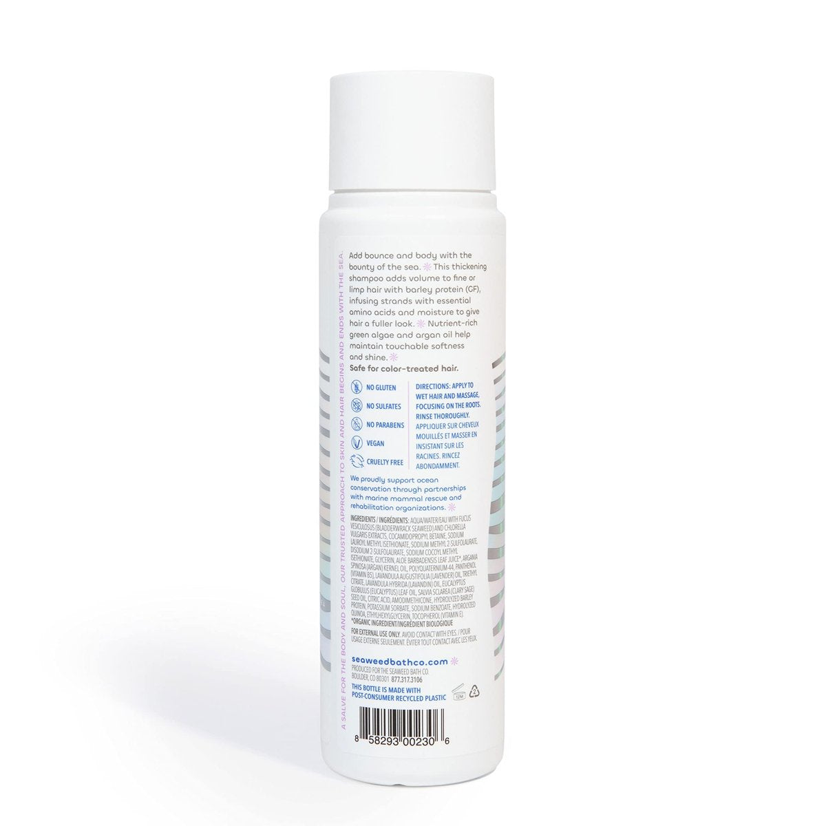 Seaweed Bath Co. Volumize Shampoo, Lavender Scent - 12 oz - Sustainably Harvested Seaweed & Green Algae for Normal to Fine Hair Avelisse