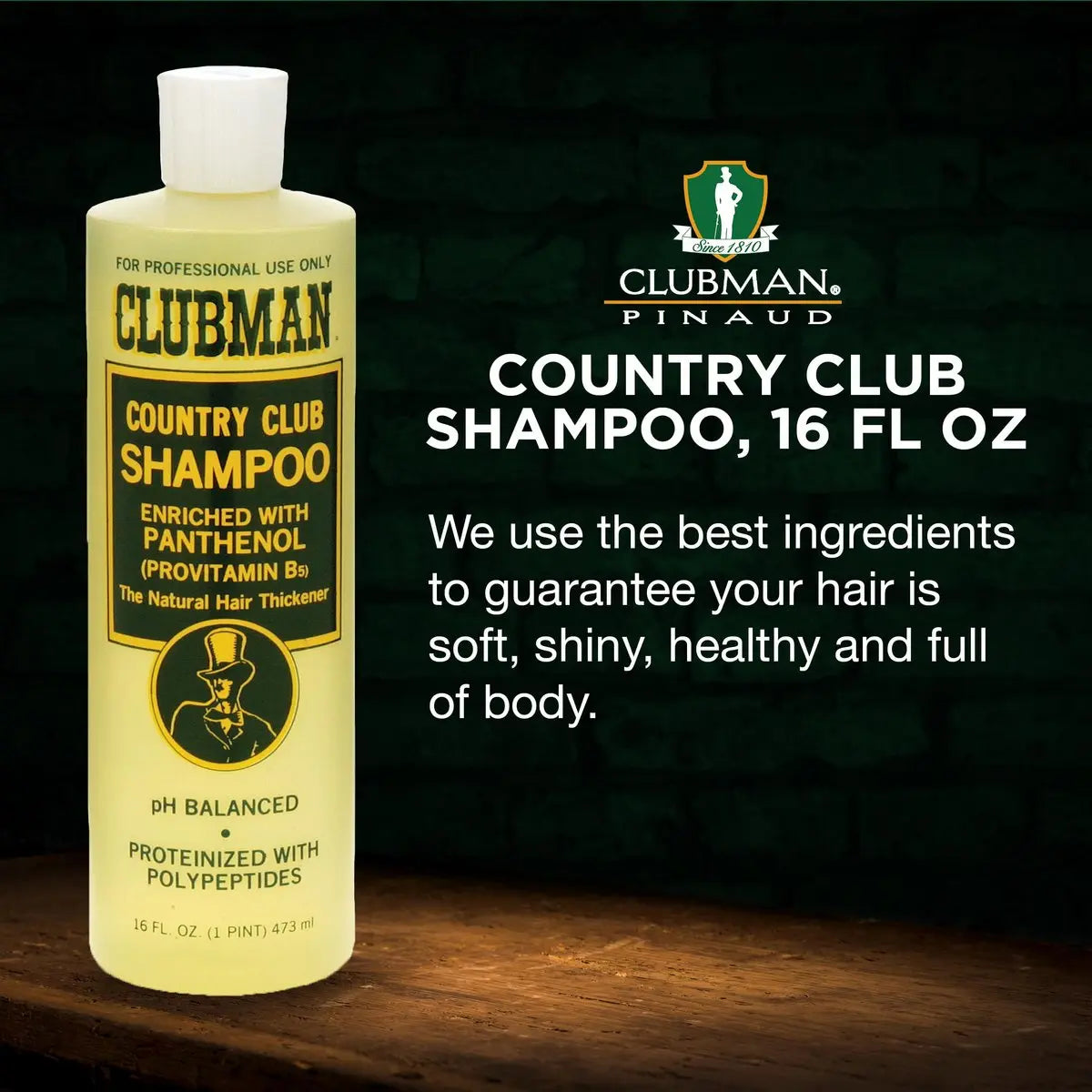 Clubman Country Club Shampoo - Natural Hair Thickener with Panthenol, pH Balanced, Proteinized with Polypeptides, 16 fl oz Avelisse