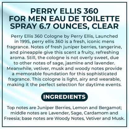 Perry Ellis 360 For Men Eau De Toilette Spray 6.7 oz - Fresh & Long-Lasting Avelisse
