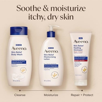Aveeno Skin Relief Moisturizing Lotion for Very Dry, Sensitive Skin – Fragrance Free, Fast-Absorbing with Triple Oat & Shea Butter, 12 fl. oz