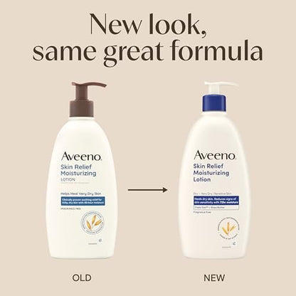 Aveeno Skin Relief Moisturizing Lotion for Very Dry, Sensitive Skin – Fragrance Free, Fast-Absorbing with Triple Oat & Shea Butter, 12 fl. oz