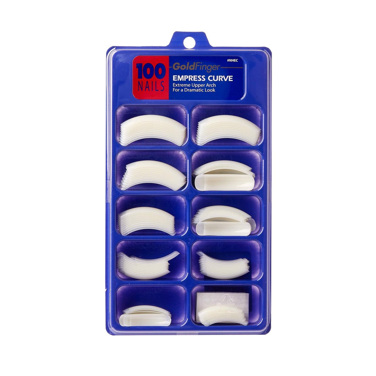 Goldfinger 100 Acrylic Plain Nails - Empress Curve, Long Length, Half Cover French False Nail Tips (White, 100 Count) - görsel 1