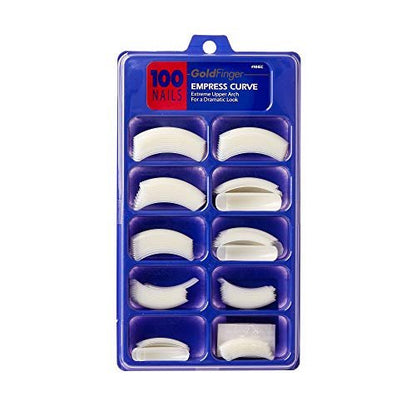 Goldfinger 100 Acrylic Plain Nails - Empress Curve, Long Length, Half Cover French False Nail Tips (White, 100 Count)