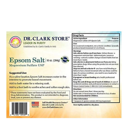 Dr. Clark Store Epsom Salt 10 Ounces – USP Food Grade Magnesium Sulfate for Detoxification, Muscle Relaxation, Skin Care, and Occasional Constipation Relief Avelisse