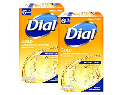 Dial Antibacterial Soap Bar, Gold, 6 Count (Pack of 2) - 12 Bars Total Avelisse