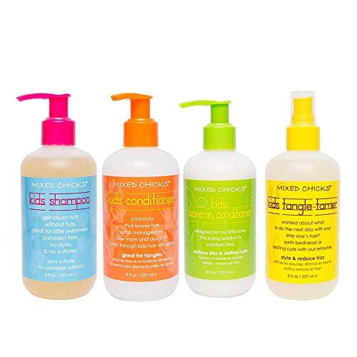 Mixed Chicks Kid's Quad Pack - Shampoo, Conditioner, Leave-in Conditioner & Tangle-Tamer - 8 fl oz Each (4-Piece Set) Avelisse
