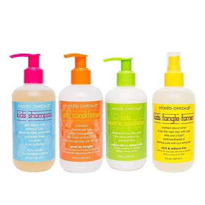 Mixed Chicks Kid's Quad Pack - Shampoo, Conditioner, Leave-in Conditioner & Tangle-Tamer - 8 fl oz Each (4-Piece Set) Avelisse
