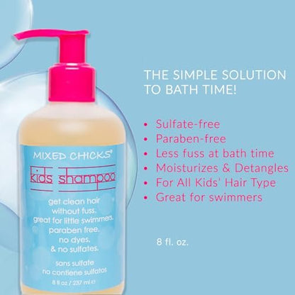 Mixed Chicks Kid's Quad Pack - Shampoo, Conditioner, Leave-in Conditioner & Tangle-Tamer - 8 fl oz Each (4-Piece Set) Avelisse