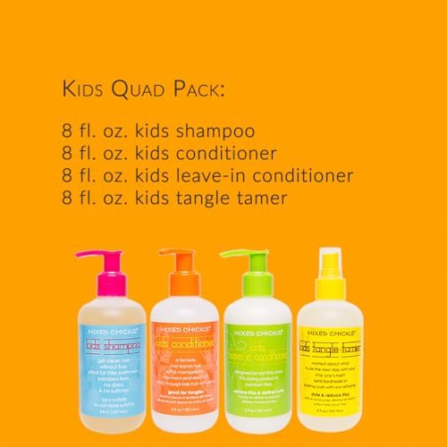 Mixed Chicks Kid's Quad Pack - Shampoo, Conditioner, Leave-in Conditioner & Tangle-Tamer - 8 fl oz Each (4-Piece Set) Avelisse