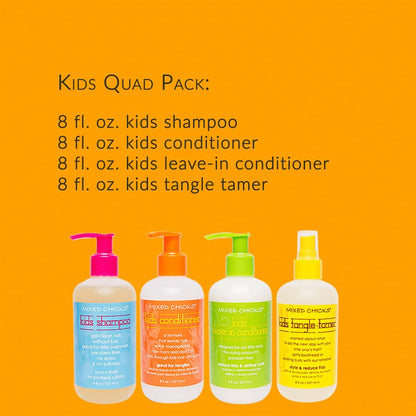 Mixed Chicks Kid's Quad Pack - Shampoo, Conditioner, Leave-in Conditioner & Tangle-Tamer - 8 fl oz Each (4-Piece Set) Avelisse