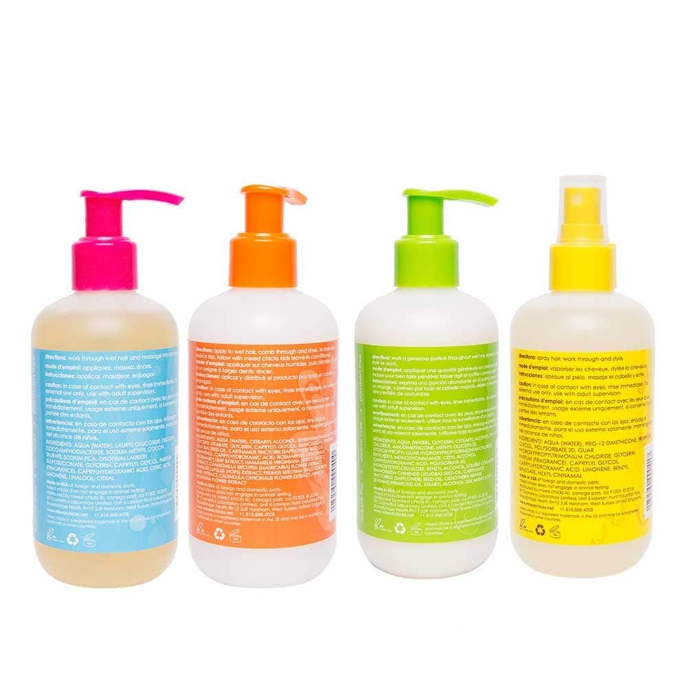 Mixed Chicks Kid's Quad Pack - Shampoo, Conditioner, Leave-in Conditioner & Tangle-Tamer - 8 fl oz Each (4-Piece Set) Avelisse