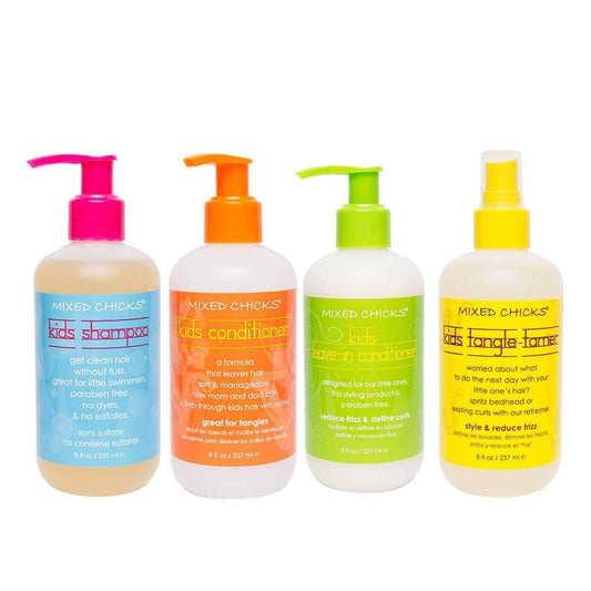 Mixed Chicks Kid's Quad Pack - Shampoo, Conditioner, Leave-in Conditioner & Tangle-Tamer - 8 fl oz Each (4-Piece Set) Avelisse