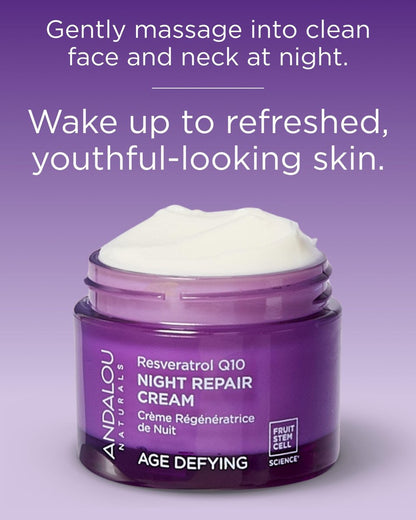 Andalou Naturals Resveratrol Q10 Night Repair Cream for Dry Skin, Fine Lines & Wrinkles - 1.7 oz