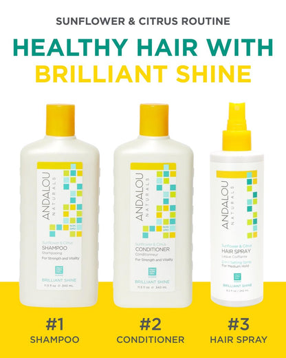 Andalou Naturals Sunflower & Citrus Brilliant Shine Hair Spray - Medium Hold, Frizz Control, Natural & Cruelty Free, 8.2 fl oz