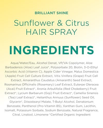 Andalou Naturals Sunflower & Citrus Brilliant Shine Hair Spray - Medium Hold, Frizz Control, Natural & Cruelty Free, 8.2 fl oz