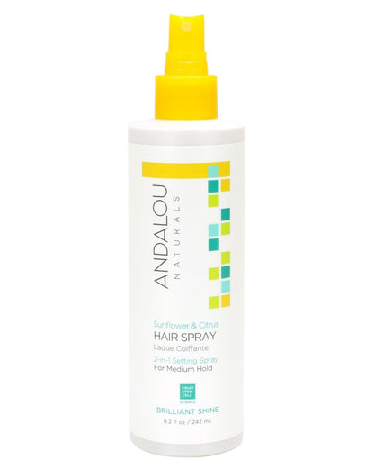 Andalou Naturals Sunflower & Citrus Brilliant Shine Hair Spray - Medium Hold, Frizz Control, Natural & Cruelty Free, 8.2 fl oz
