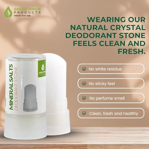 Green Virgin Products 100% Pure Deodorant Stone - All Natural Mineral Salts Deodorant, 1 Count Avelisse