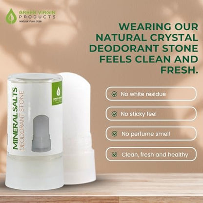 Green Virgin Products 100% Pure Deodorant Stone - All Natural Mineral Salts Deodorant, 1 Count Avelisse