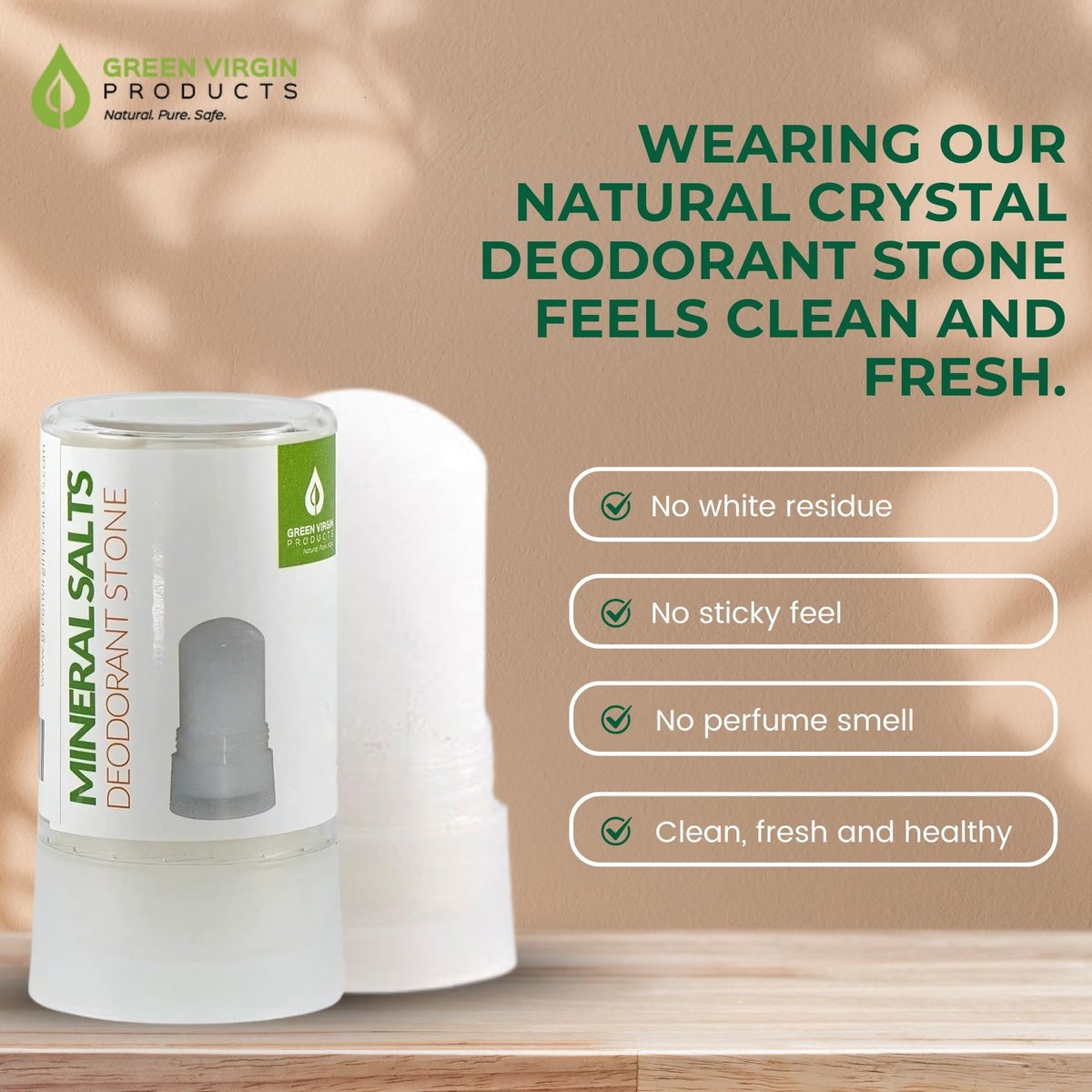 Green Virgin Products 100% Pure Deodorant Stone - All Natural Mineral Salts Deodorant, 1 Count Avelisse