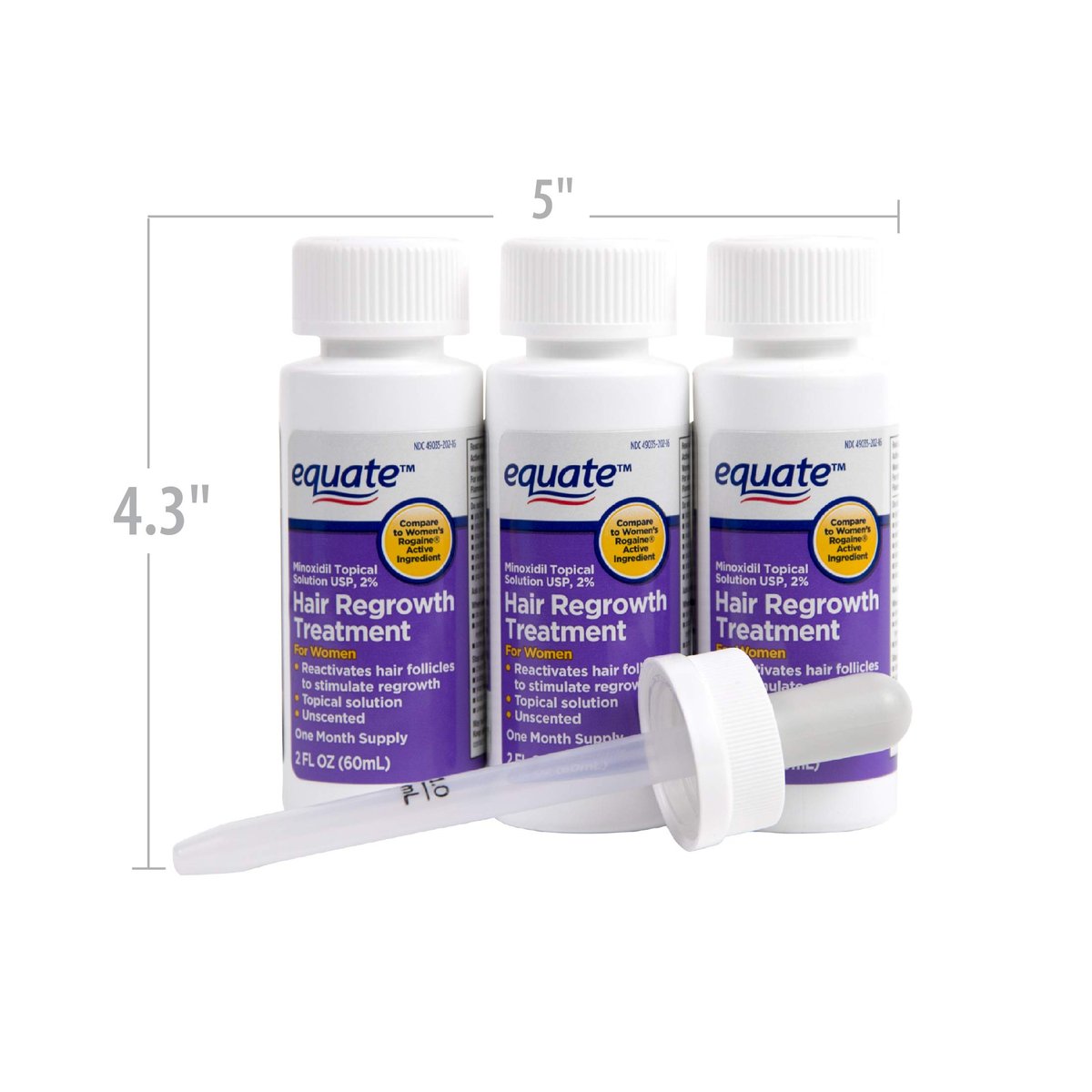 Equate Hair Regrowth Treatment for Women – 3 Month Supply, 2 fl oz (3 Pack) Avelisse