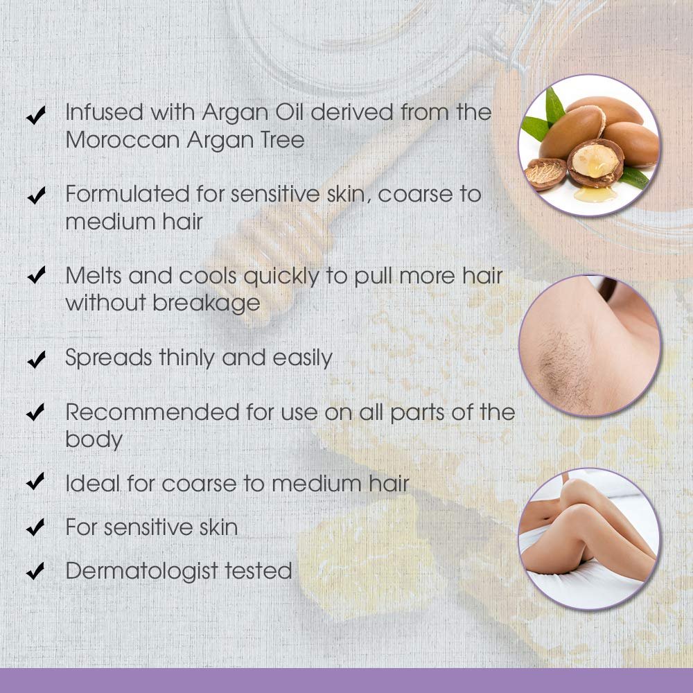 Satin Smooth Honey Hair Removal Wax with Argan Oil - 14 oz for Medium to Coarse Hair, Sensitive Skin Avelisse