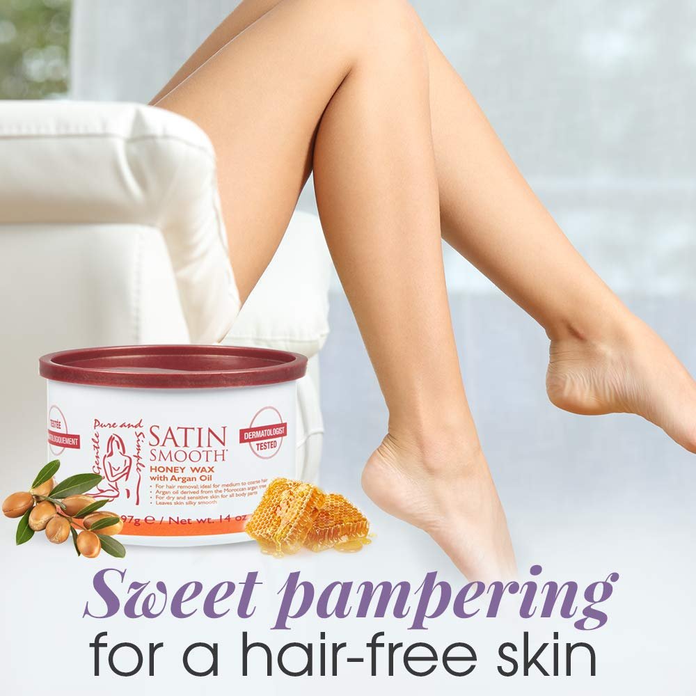 Satin Smooth Honey Hair Removal Wax with Argan Oil - 14 oz for Medium to Coarse Hair, Sensitive Skin Avelisse