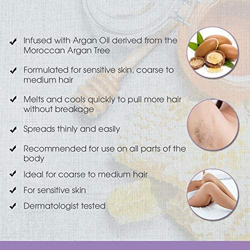 Satin Smooth Honey Hair Removal Wax with Argan Oil - 14 oz for Medium to Coarse Hair, Sensitive Skin Avelisse