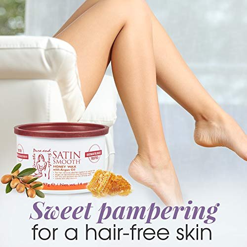 Satin Smooth Honey Hair Removal Wax with Argan Oil - 14 oz for Medium to Coarse Hair, Sensitive Skin Avelisse
