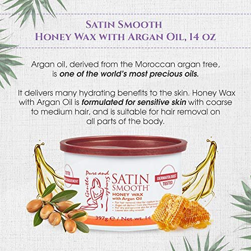 Satin Smooth Honey Hair Removal Wax with Argan Oil - 14 oz for Medium to Coarse Hair, Sensitive Skin Avelisse