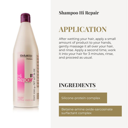 SALERM Hi Repair Shampoo - Deep Hydration for Damaged Hair, 33.81 Fl Oz Avelisse