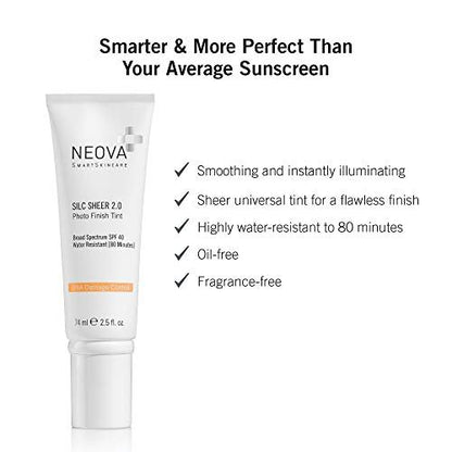 NEOVA SmartSkincare Silc Sheer 2.0 Tinted Sunscreen SPF 40 - Broad Spectrum, Water Resistant, Oil-Free, 2.5 fl oz Avelisse