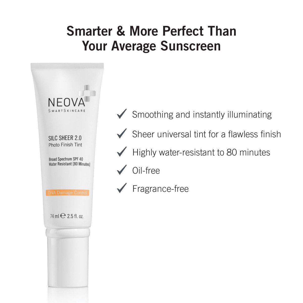NEOVA SmartSkincare Silc Sheer 2.0 Tinted Sunscreen SPF 40 - Broad Spectrum, Water Resistant, Oil-Free, 2.5 fl oz Avelisse