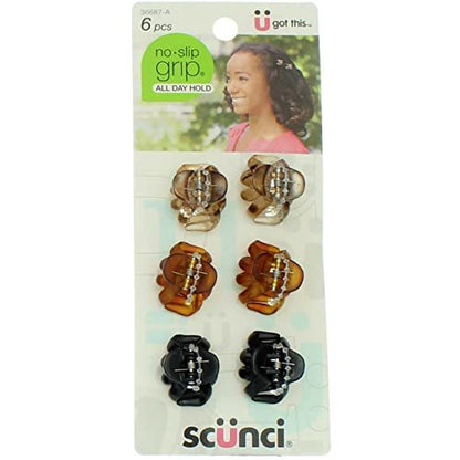 Scunci No-Slip Grip Mini Octopus Jaw Clips - 6 Count (Pack of 2) - Black