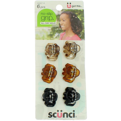 Scunci No-Slip Grip Mini Octopus Jaw Clips - 6 Count (Pack of 2) - Black