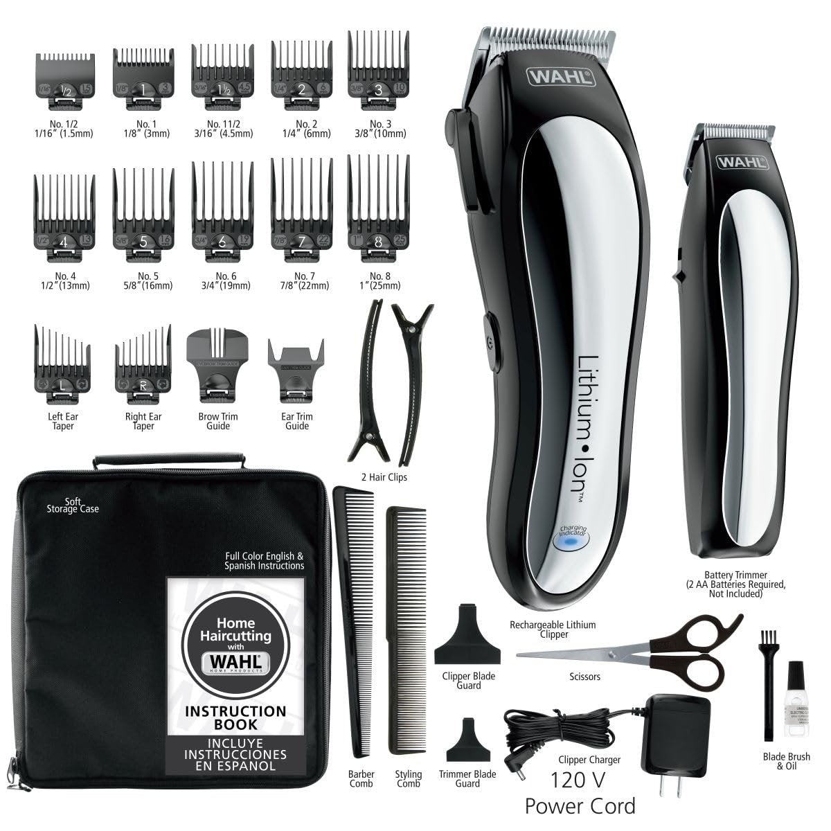 Wahl USA Lithium Ion Cordless Hair Clipper & Trimmer Combo Kit – Model 79600-2101P Avelisse