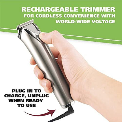 Wahl USA Stainless Steel Lithium-Ion Cordless Beard Trimmer for Men - Rechargeable All-in-One Trimmer with Rotary Ear & Nose Trimmer & Detail Trimmer - Model 9818A, 13 Piece Set Avelisse
