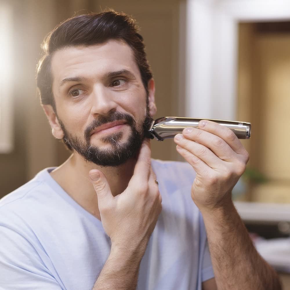 Wahl USA Stainless Steel Lithium-Ion Cordless Beard Trimmer for Men - Rechargeable All-in-One Trimmer with Rotary Ear & Nose Trimmer & Detail Trimmer - Model 9818A, 13 Piece Set Avelisse
