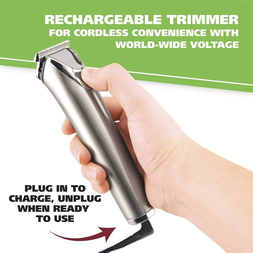 Wahl USA Stainless Steel Lithium-Ion Cordless Beard Trimmer for Men - Rechargeable All-in-One Trimmer with Rotary Ear & Nose Trimmer & Detail Trimmer - Model 9818A, 13 Piece Set Avelisse