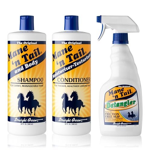 Mane 'n Tail 3-Piece Kit: 32 oz Shampoo, 32 oz Conditioner, 16 oz Detangler for Strong, Healthy Hair Avelisse