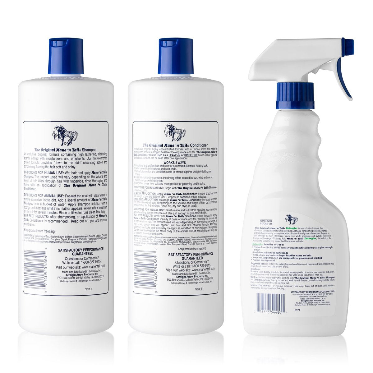 Mane 'n Tail 3-Piece Kit: 32 oz Shampoo, 32 oz Conditioner, 16 oz Detangler for Strong, Healthy Hair Avelisse