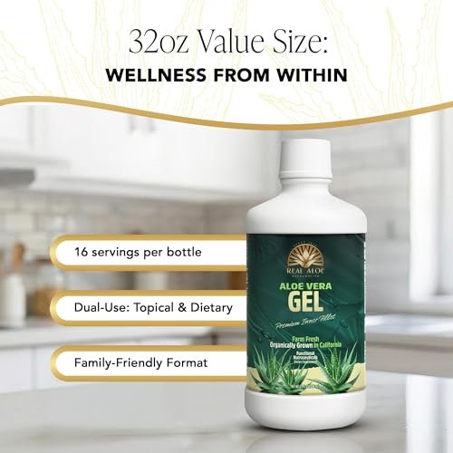 Real Aloe Aloe Vera Gel (32 fl oz) - Organic Inner Leaf Gel for Gut Health & Digestion, Aloin-Free, Made in USA Avelisse