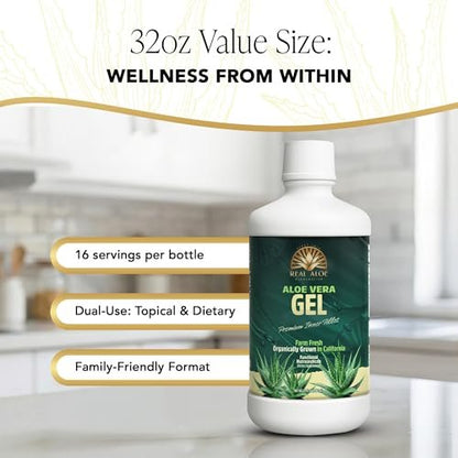 Real Aloe Aloe Vera Gel (32 fl oz) - Organic Inner Leaf Gel for Gut Health & Digestion, Aloin-Free, Made in USA Avelisse