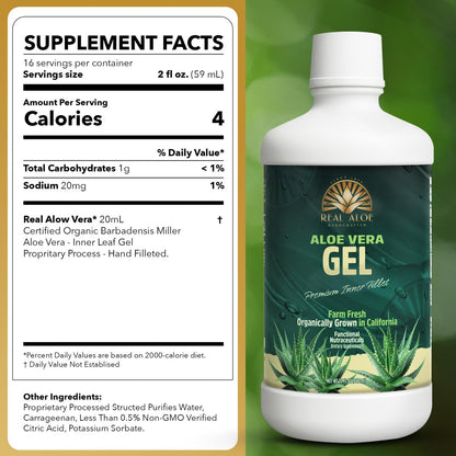 Real Aloe Aloe Vera Gel (32 fl oz) - Organic Inner Leaf Gel for Gut Health & Digestion, Aloin-Free, Made in USA Avelisse
