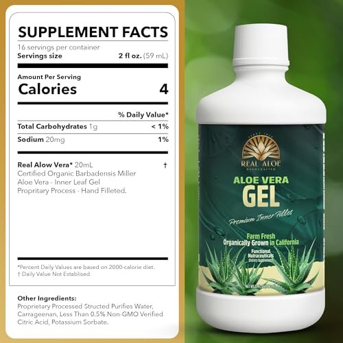 Real Aloe Aloe Vera Gel (32 fl oz) - Organic Inner Leaf Gel for Gut Health & Digestion, Aloin-Free, Made in USA Avelisse