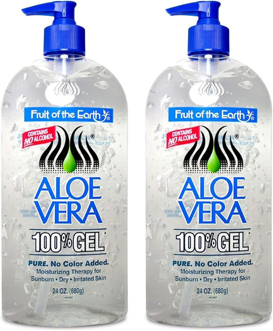 Fruit Of The Earth Aloe Vera 100% Gel 24 oz (2 Pack) - Pure Moisturizer for Sunburn Relief & Daily Skin Care