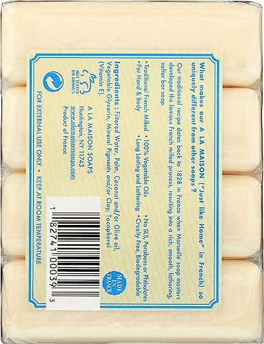 A LA MAISON Hypoallergenic Unscented Bar Soap - Triple French Milled Natural Moisturizing Hand Soap Bar (4 Bars, 3.5 oz Each) Avelisse