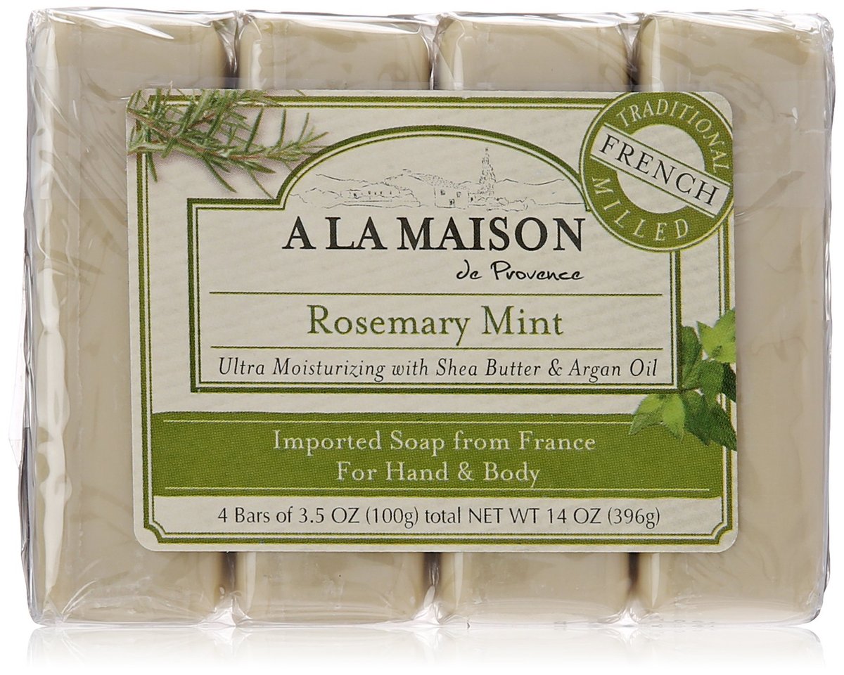 A LA MAISON Rosemary Mint Bar Soap - Triple French Milled Natural Moisturizing Hand Soap, 4 Bars Avelisse