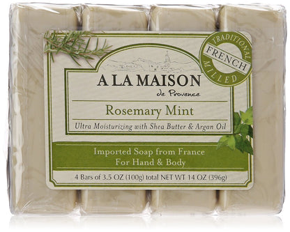 A LA MAISON Rosemary Mint Bar Soap - Triple French Milled Natural Moisturizing Hand Soap, 4 Bars Avelisse