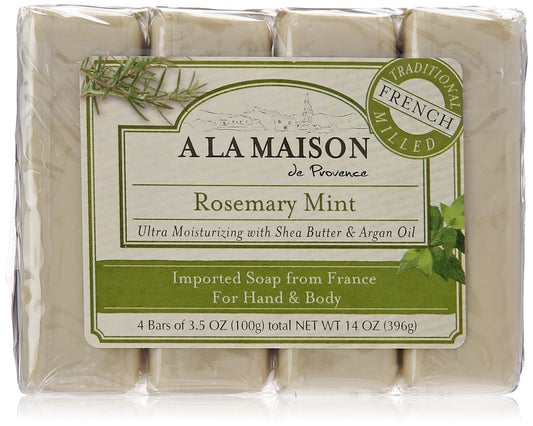 A LA MAISON Rosemary Mint Bar Soap - Triple French Milled Natural Moisturizing Hand Soap, 4 Bars Avelisse